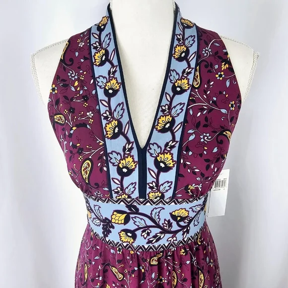 Wisp Ryenne Jersey Women's Purple Floral Print V-Neck Sleeveless Dress Size 2 - Picture 3 of 16